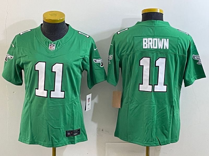 Women Philadelphia Eagles 11 Brown Green three generations 2025 Nike Vapor Limited NFL Jersey style 1